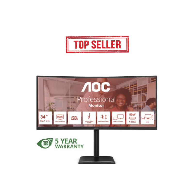 AOC E4 CU34E4CV écran plat de PC 86,4 cm (34") 3440 x 1440 pixels UltraWide Quad HD LCD Noir