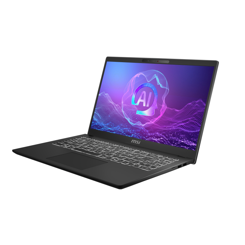 MSI Modern 15 H AI C2HMG-288FRNN Intel Core Ultra 5 225H Ordinateur portable 39,6 cm (15.6") Full HD 16 Go DDR5-SDRAM 512 Go SSD Wi-Fi 6E (802.11ax) Windows 11 Pro Noir AZERTY Français
