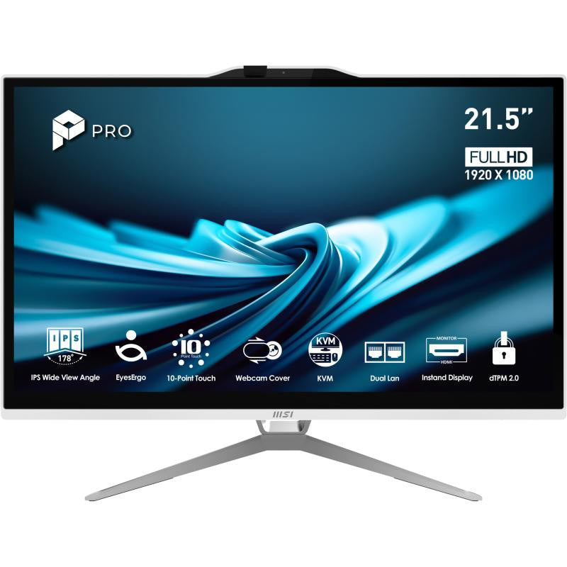 MSI Pro AP222T 14MA-605EU Intel® Core? i3 i3-14100 54,6 cm (21.5") 1920 x 1080 pixels Écran tactile PC All-in-One 8 Go DDR4-SDRAM 512 Go SSD Windows 11 Home Wi-Fi 6E (802.11ax) Blanc