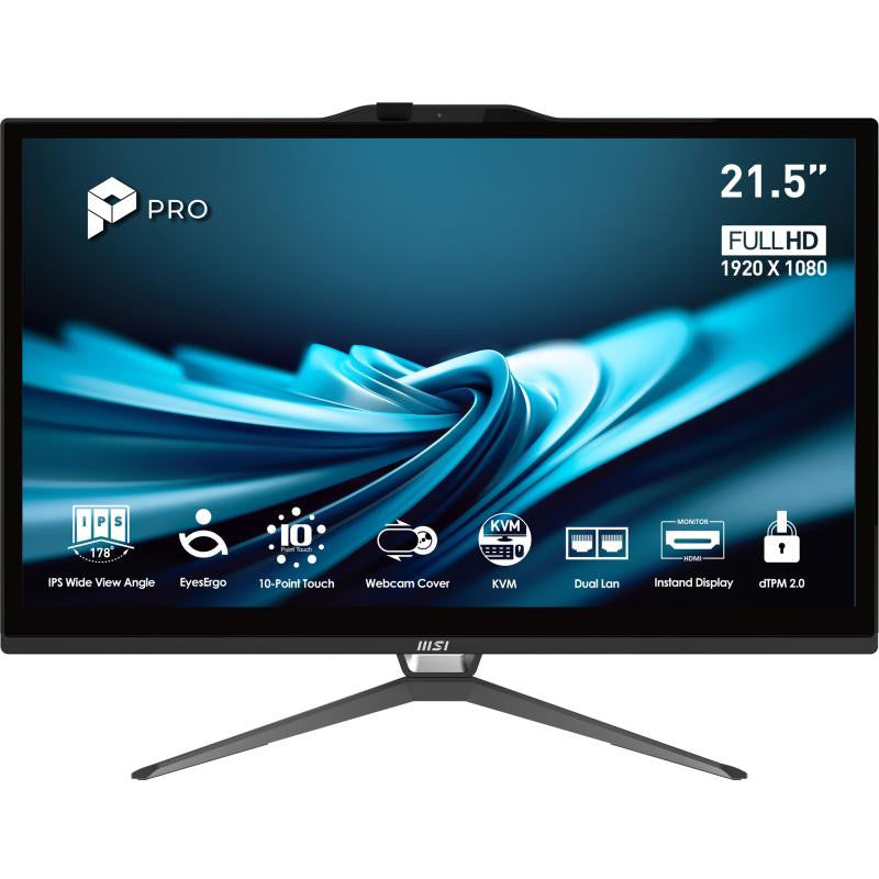 MSI Pro AP222T 14MA-613EU Intel® Core? i3 i3-14100 54,6 cm (21.5") 1920 x 1080 pixels Écran tactile PC All-in-One 8 Go DDR4-SDRAM 512 Go SSD Windows 11 Home Wi-Fi 5 (802.11ac) Noir