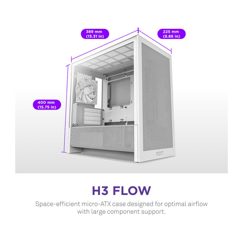 NZXT H3 Flow (2025) micro-ATX Mid-tower Case - All White Color
